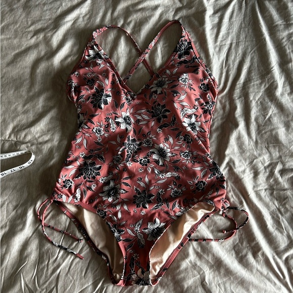 Kona Sol Mauve, Black, White Floral One Piece Swimsuit - Picture 1 of 10